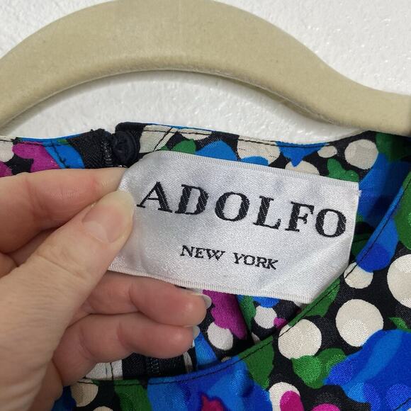 Vintage Adolfo New York 100% Silk Blue Floral Dress RARE‎ Size M - Picture 2 of 5